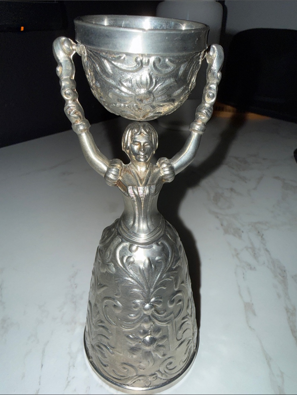 Vintage Fein Zinn Pewter Ornate Bride chalice cup great condition